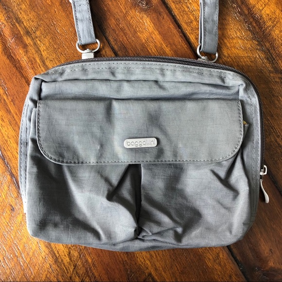 Baggallini Gray Yellow Travel Crossbody Bag - Picture 1 of 8